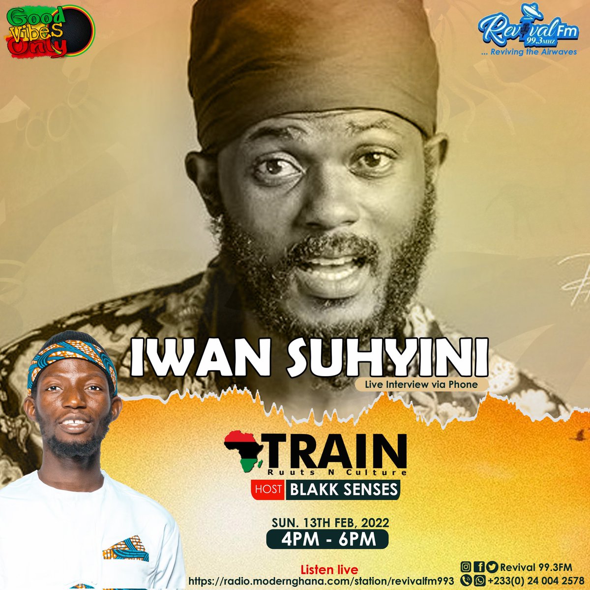 RevivalFm_993's tweet photo. The first artiste to ever win Reggae/Dancehall artiste in Ghana, @IWAN4gh Suhyini a.k.a. Lyrical Gunshot graces the #AfrikanTrain with his latest #OneJointAlbum on Revival 99.3FM hosted by @Blakk_senses
@RevivalFm_993
@VoltaShowbiz
@Djbanzy1 https://t.co/RHUnRludCx
