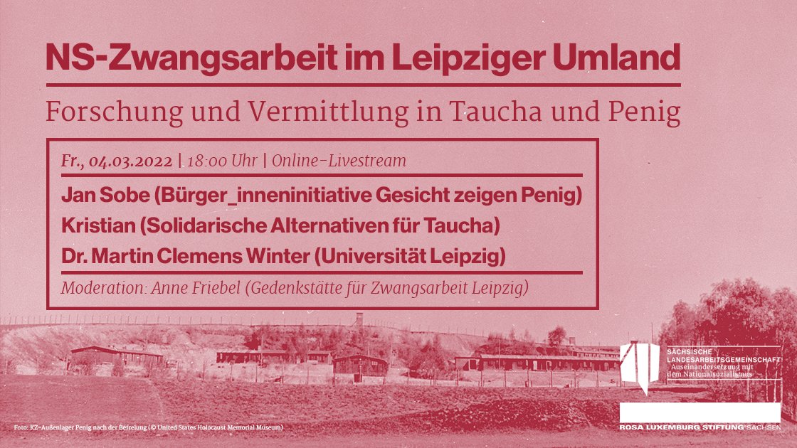 Am 4.3.2022, 18 Uhr findet unsere erste Veranstaltung in diesem Jahr statt: NS-Zwangsarbeit im Leipziger Umland an den Beispielen #Taucha und #Penig. Sie ist komplett digital. Alle Infos zur Teilnahme gibt es auf unserer Website: slag-aus-ns.de/termine/ns-zwa…
@MartinCWinter @SAfT_04425