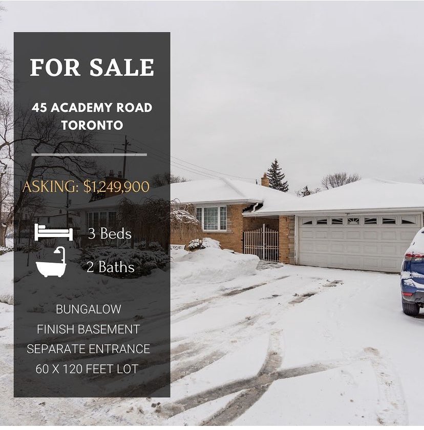 Hyman_Realty's tweet photo. FOR SALE ‼️ 45 Academy Rd, Toronto | ASKING: $1,249,900. Beautiful 3+1 beds &amp; 2 baths bungalow on a 60 x 120 ft. corner lot that walks out to a tranquil backyard, in the coveted Pelmo Park neighbourhood. For more info call/text Don Henriques, Sale Rep. (647) 394-4408. https://t.co/WaLpWZ4a4u