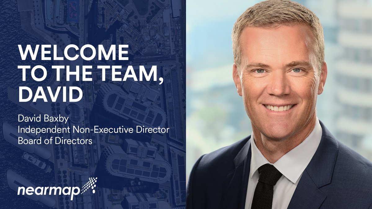 nearmap's tweet photo. We’re welcoming David Baxby as an Independent Non-Executive Director on the @nearmap Board.
David has a wealth of experience leading high-growth companies across the globe, and we are excited to have him on the Board.
#AerialTechnology https://t.co/AVbNlCUYOk