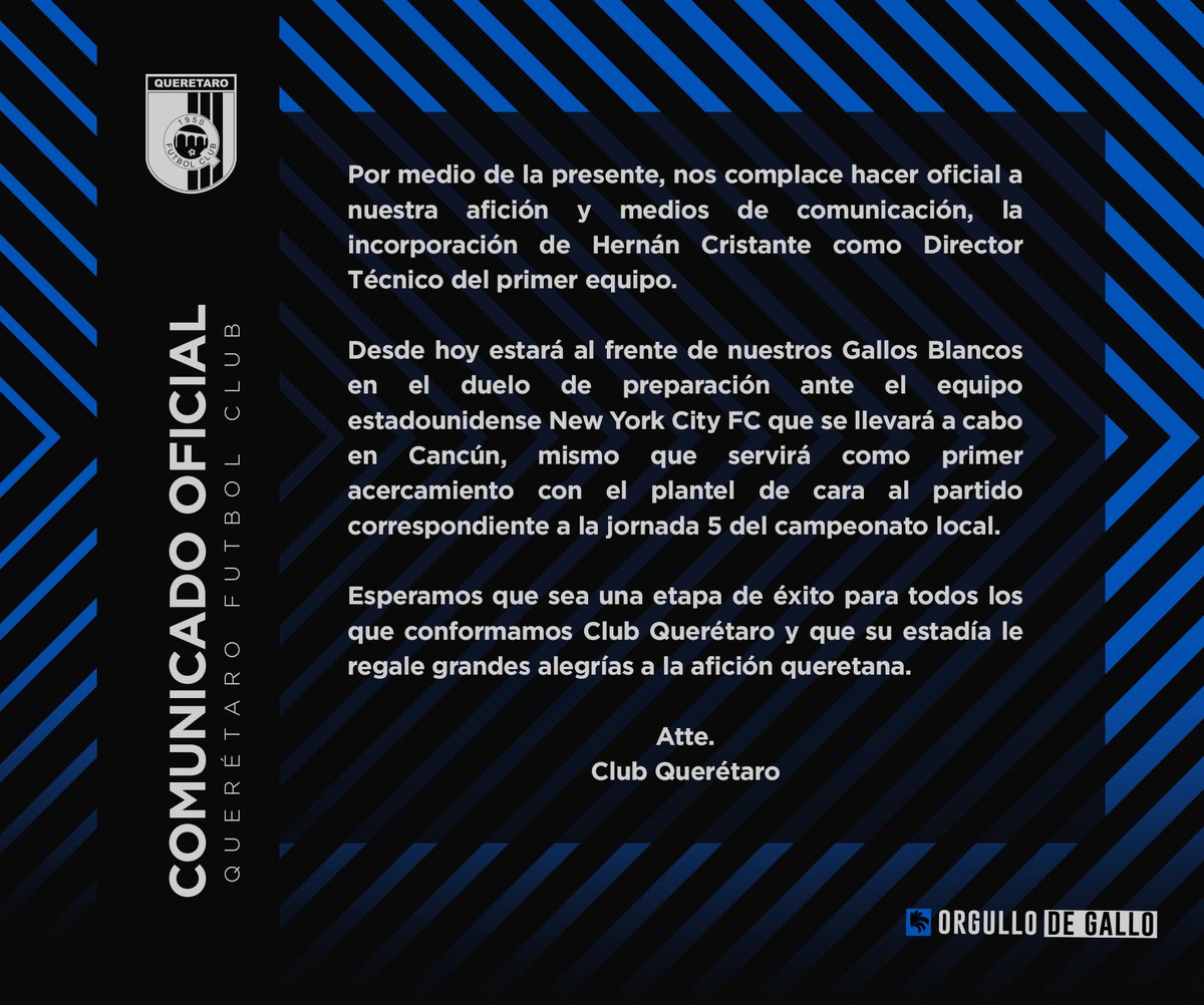 Club_Queretaro's tweet photo. COMUNICADO OFICIAL. 🐓

#OrgulloDeGallo https://t.co/zEDntUsdXm