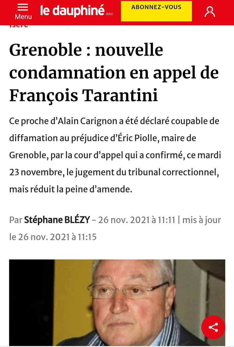 StopCarignon's tweet photo. Tiens : et si on causait de @FranoisTARANTIN , le chef de publication de @grelechangement. Condamné, lui, pour #Diffamation et dans d'autres affaires aussi (fouillez google) https://t.co/zGMsCdHUxn
#Grenoble #CMGrenoble #Thread 🔽 https://t.co/MceaWT8K35