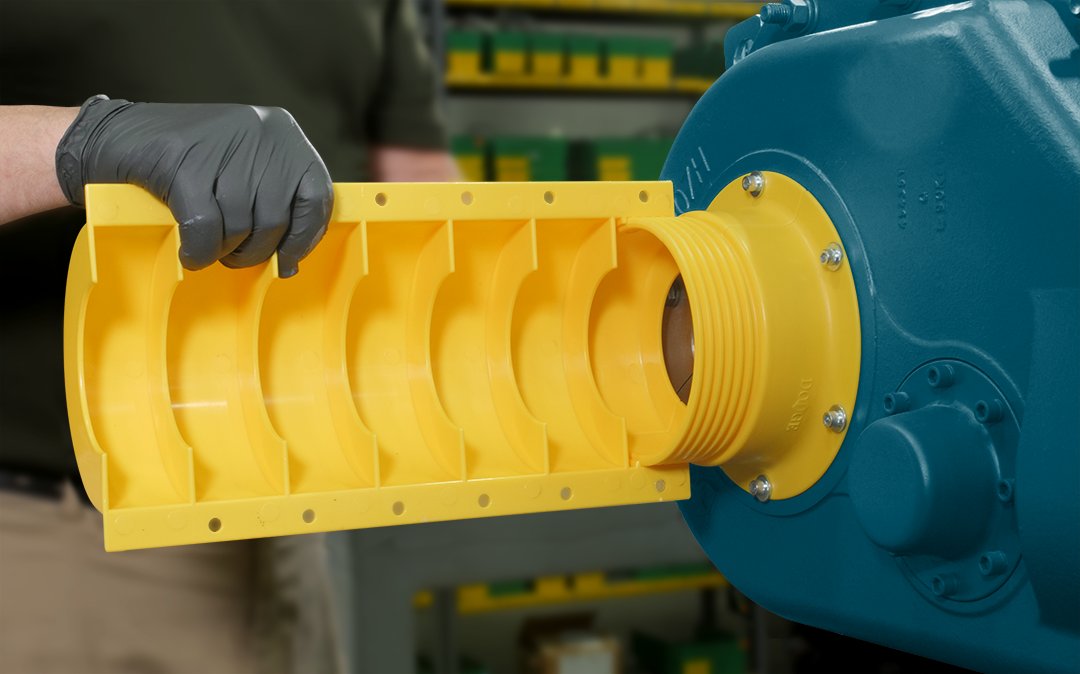 Dodge's new inboard shaft guard is easy to install and can be retrofitted on existing Motorized Torque-Arm II &amp; Torque-Arm reducers. Simply install the adapter, cut the sleeve to length, adjust for the final length of the adapter, and bolt them together. bit.ly/3oDFQ13