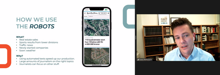 .<a href="/JensPettersson/">Jens Pettersson</a> on robot journalism: “We use this primarily to speed up production and create a lot of high volume on the right topics and let human journalists focus on other stuff that is more important for them to focus on.” ow.ly/Q3CW50HQyWR #inmasubscriptions