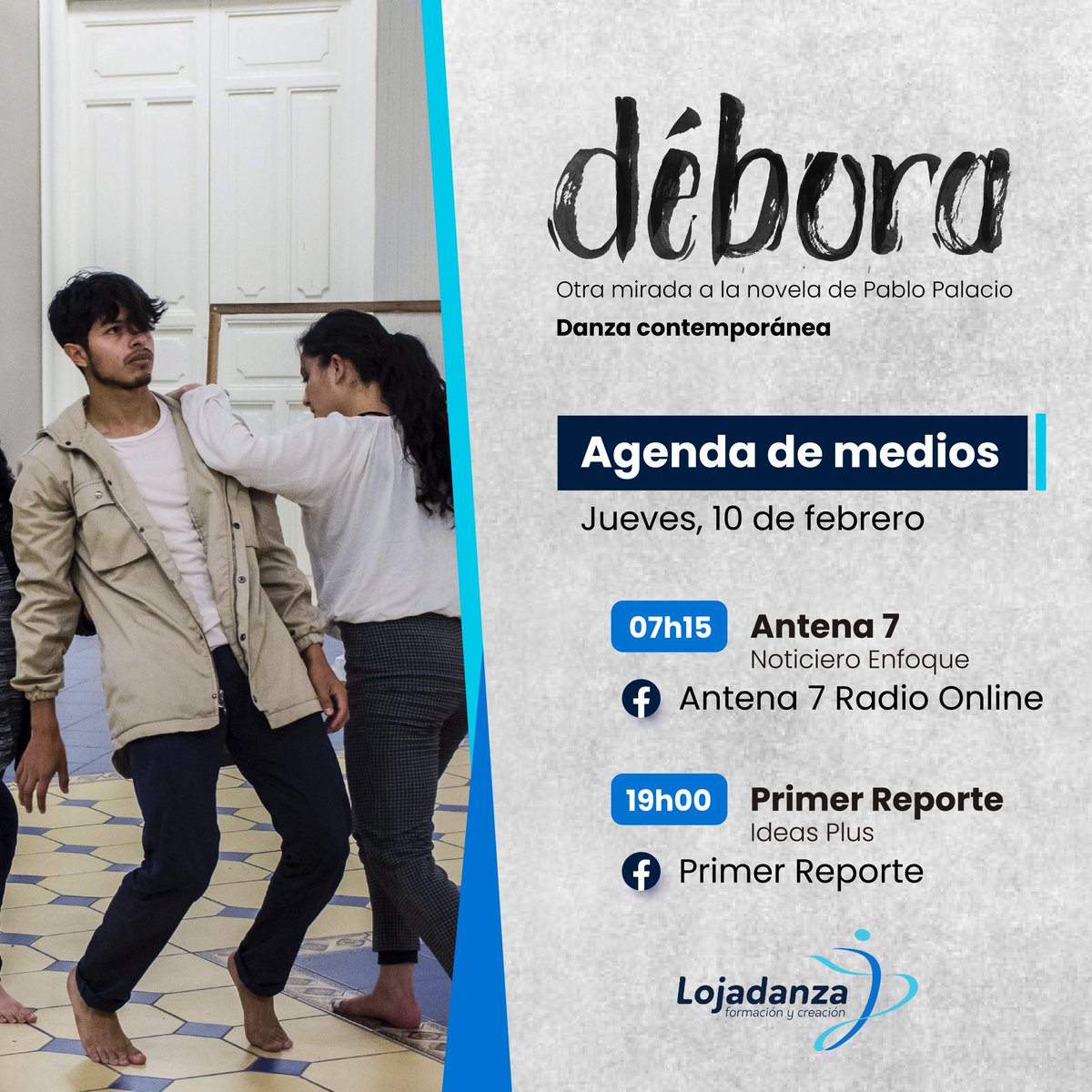 LojadanzaE's tweet photo. #EnMedios | Gracias a @7Antena 📻 y a @primereporte por brindarnos el espacio para conversar sobre la obra de #DanzaContemporánea 🕺💃#Débora 💂🙋🏼‍♀️Otra mirada a la novela de #PabloPalacio 📖🖋️🕯️
¡Agradecemos su sintonía! ☺️✌🏾 https://t.co/GE3FEX2xXF