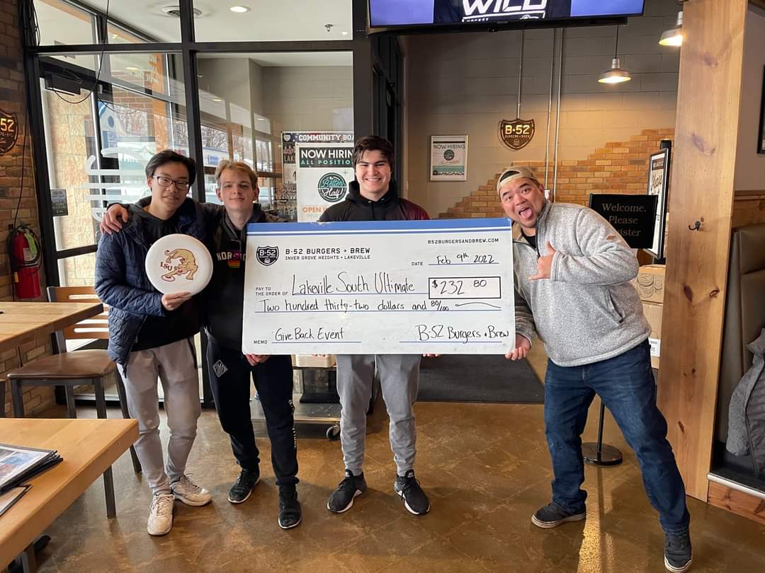 Another B*52 Give Back Night in the books.  Thanks for supporting <a href="/SouthLakeville/">Lakeville South Ultimate Frisbee</a>
