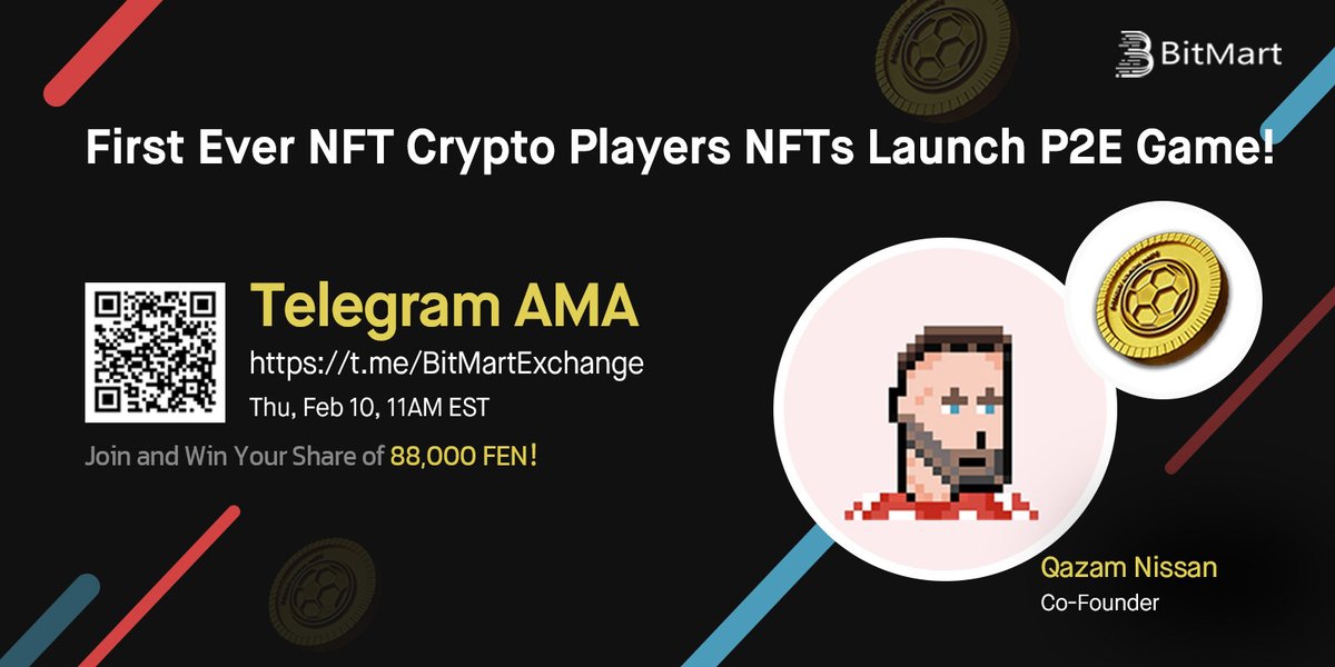 BitMartExchange's tweet photo. 🔈Join us @firstevernft 11AM EST Feb 10 for $FEN AMA! We are pleased to have Qazam Nissan, Co-Founder of First Ever NFT !

1⃣ Follow @BitMartExchange &amp; @firstevernft
2⃣ RT &amp; tag 3 frds
3⃣ Join https://t.co/UKA4qi25GZ
4⃣ Fill https://t.co/ZGeQMiXaYk

🔥 Win your share of 88k FEN! https://t.co/UJEKNdRGyz