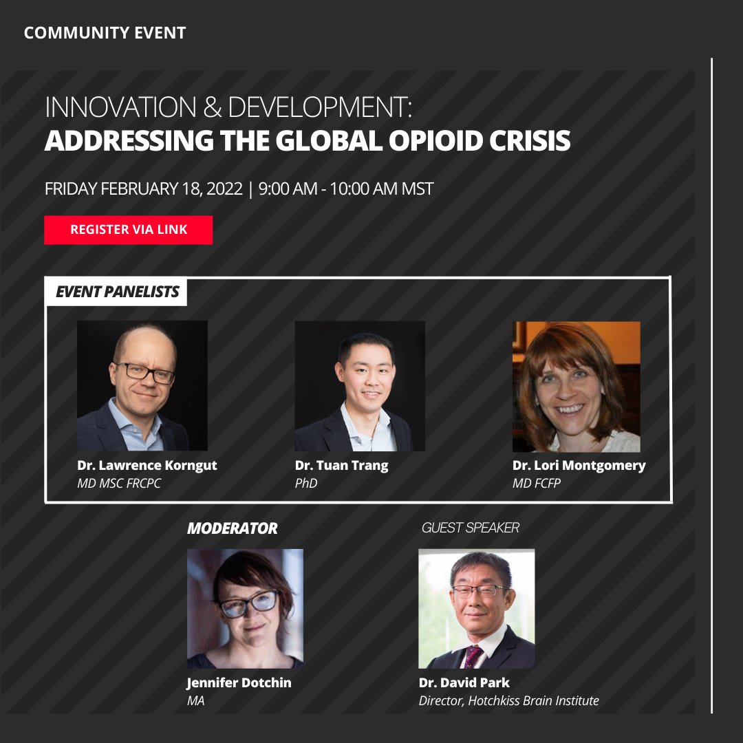 HotchkissBrain's tweet photo. Over 26 million people worldwide are struggling with opioid use disorder, with more than 100,000 deaths occurring every year from overdoses. Join HBI experts for this community event on the opioid crisis on February 18, 2022.

Register at: https://t.co/gXXFaBbVSJ https://t.co/ksettYzPsG