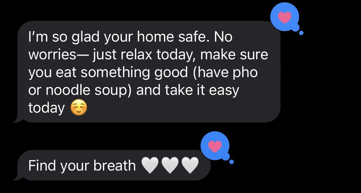 starrymaia's tweet photo. tw// panic attack

thought i was just dehydrated but when i went to the bathroom i noticed my body was shaking &amp; i couldn’t breath which made me realize i was having a panic attack so i took some time to recollect myself &amp; asked my boss if i could go home &amp; she texted me this 🥺 https://t.co/xlubMfLGw5