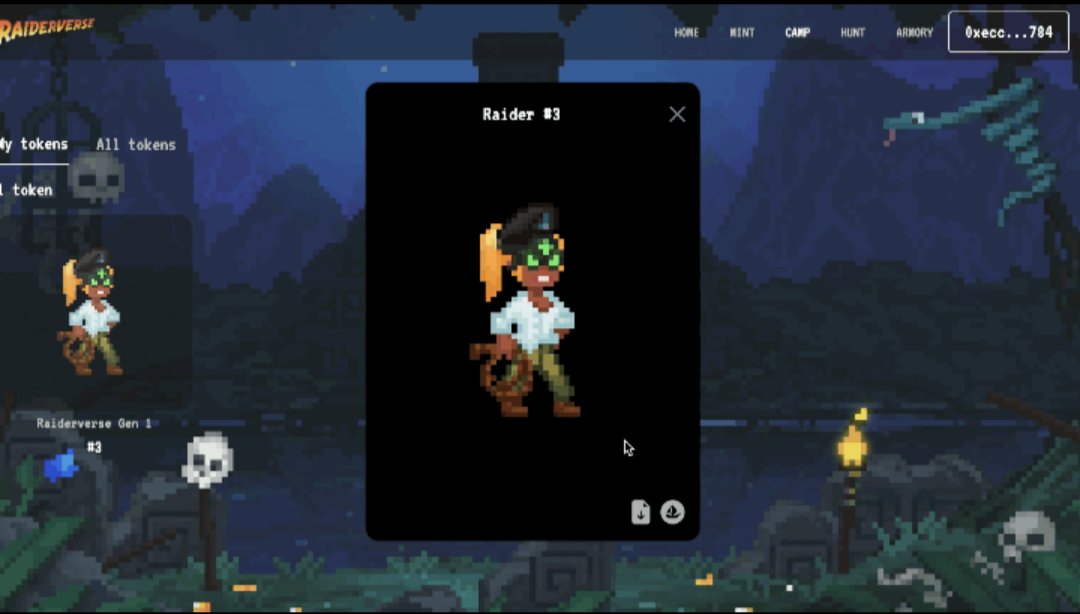 RaiderverseNFT's tweet photo. We launched a nice little #ux feature addition to our #nft gallery. Art is fully on chain as SVGs, so we enable users to download their raiders as PNGs to make them easier to use and share. https://t.co/l6bzPx2uBu