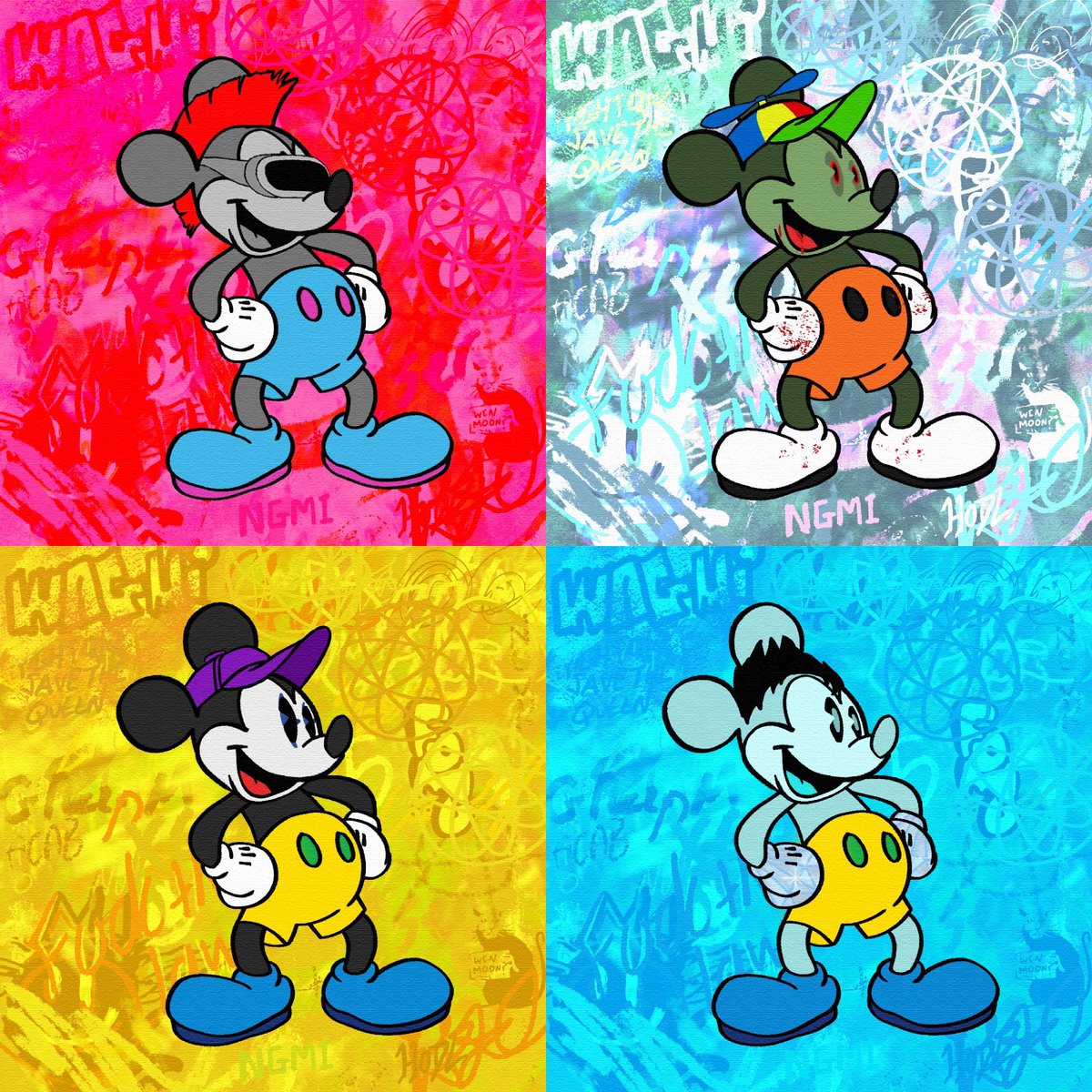 MickeyMPunks's tweet photo. Happy Wednesday People 

Mickey Mouse Punks we’re still here.

Inspired by the Pop &amp; Graffiti art movements.

150 Now available for degens only.

0.015 ETH

https://t.co/qoy4ml1BMs

#NFTs #NFTCommunity #nftcollectors #altpunks #NFTdrop #MickeyMouse https://t.co/CeytCqnC3e