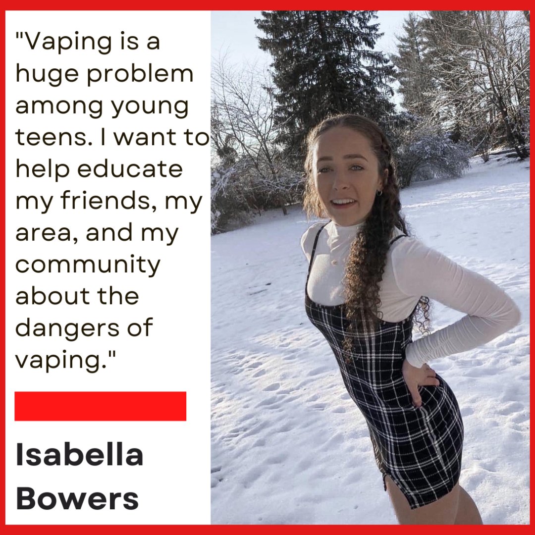 VAPERACE_Center's tweet photo. Meet a YAC member! Isabella is in 12th grade and wants to become a pediatrician!. She is passionate about ending youth vaping because “Young teens think it is cool, and are not aware of the dangers and health implications”. #EndYouthVaping #aha #vaperace https://t.co/gg9MbzyQC1