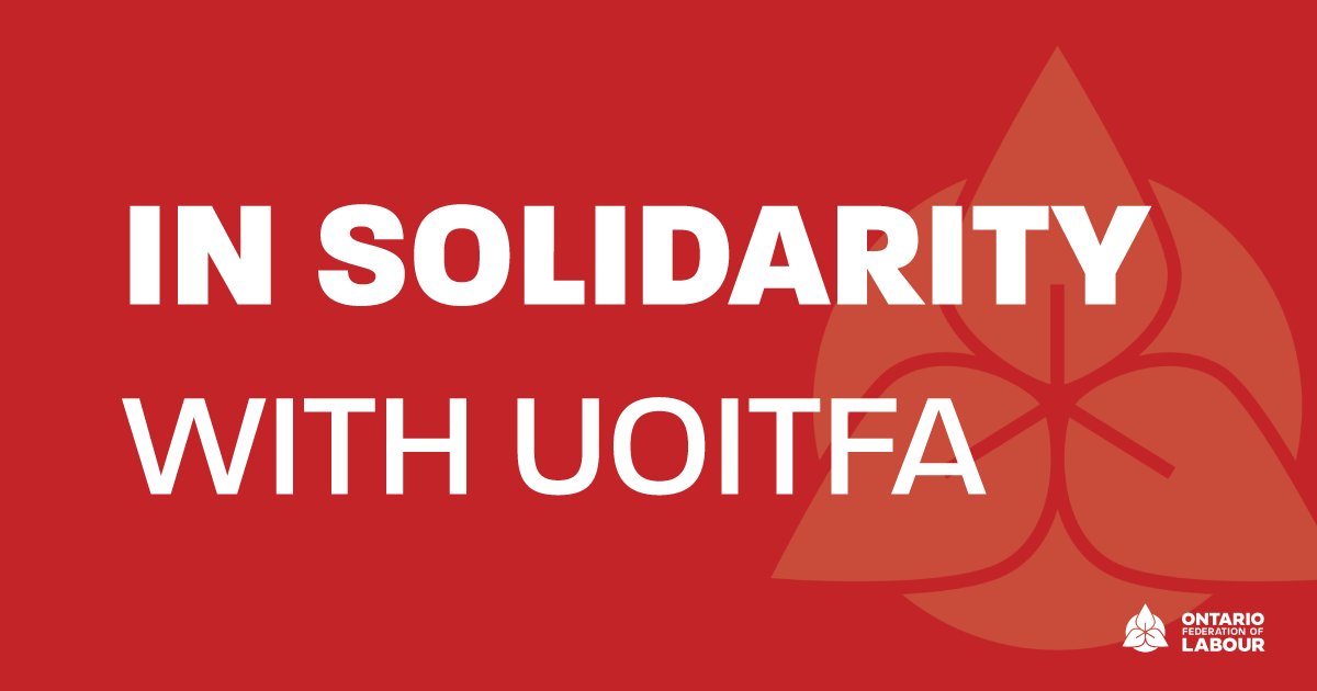 OFLabour's tweet photo. Faculty at UOIT are preparing for a strike after @ontariotech_u rejected their offer. These workers deserve fair working conditions like sustainable workloads.
#OnTechU must get back to the table and negotiate a fair deal. @UOITFA @OCUFA #Solidarity #OnLab https://t.co/qsDm5dp4KL
