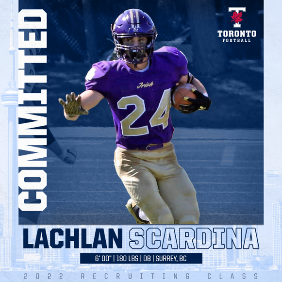 We are excited to announce the commitment of Defensive Back Lachlan Scardina to our 2022 Recruiting Class! <a href="/LachlanScardina/">Lachlan_Scardina</a> will be joining us from the <a href="/vcfootball/">VC Football 🏈</a>  Football Program! Lachlan is from Surrey BC! <a href="/VCIrishSports/">Vancouver College Athletics</a>  

#BLEEDBLUE #WeAreTO #BCBlues #VCBlues