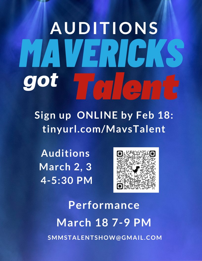 smart_pta's tweet photo. Mavericks, show us your talent! Sign up to audition for Mavericks got Talent by Friday, Feb 18. https://t.co/ARbIC0H4nU. https://t.co/BzwuLot5R5