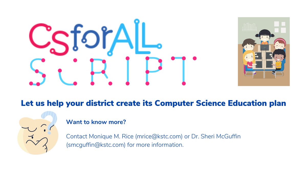 MoniqueMRice's tweet photo. The Strategic CSforAll Resource and Implementation Planning Tool ("SCRIPT") is a framework used to guide the creation of customized Computer Science Education ("CSED") plans.  @AdvanceKentucky has partnered with @csforall to offer these workshops in Kentucky.  Interested? https://t.co/QTvZToHON7