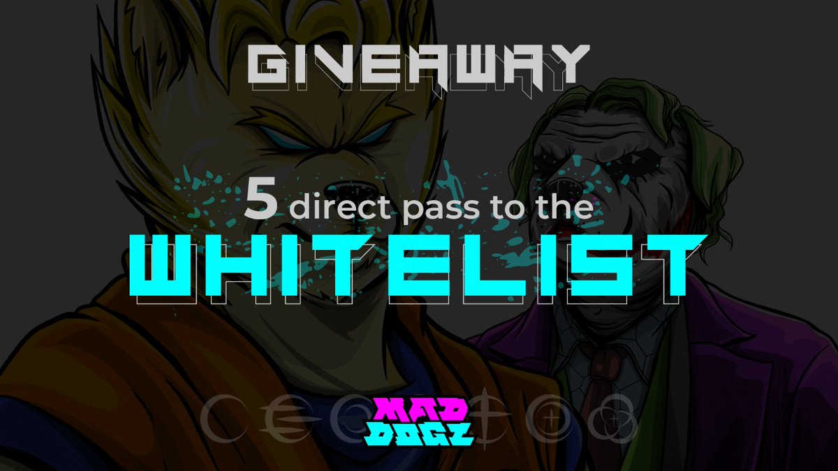TheMadDogzNFTs's tweet photo. 🎁 5 Direct Pass To the  WhiteList 🎁

1. Follow @TheMadDogzNFTs 
2. Join Our Discord  https://t.co/VpY4xBb2R7
3. Like, RT and Tag 3 Friends 
4. Join Our Telegram https://t.co/Bspa4HKoj7

🎊 The winners will be picked in 24h ! 🎊 https://t.co/BEWpVDzyHB