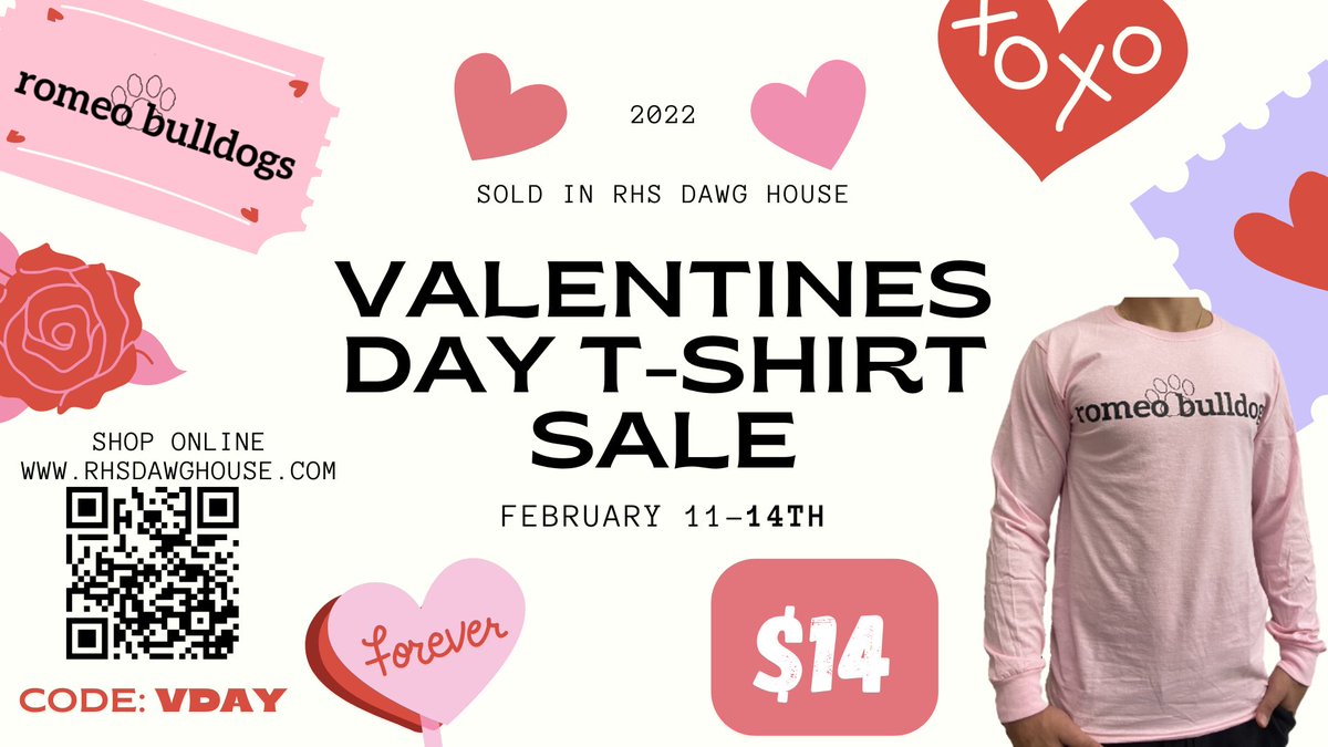 Valentine’s Day shirt sale February 11th-14th only!! Stop by the Dawg House or purchase online at rhsdawghouse.com use code VDAY #rhsdawghouse