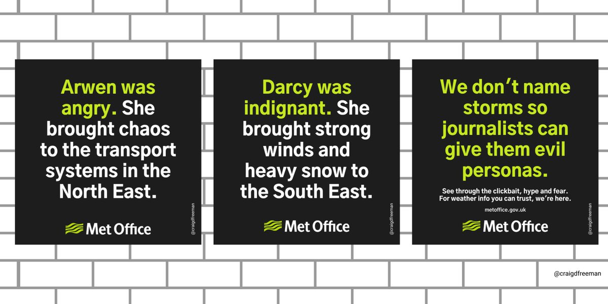 craigdfreeman's tweet photo. We don't name storms so journalists can give them evil personas v2
@OneMinuteBriefs of the Day: Create posters to help @metoffice combat exaggerated weather stories. #TrustedForecasts https://t.co/tIrCO19NdD