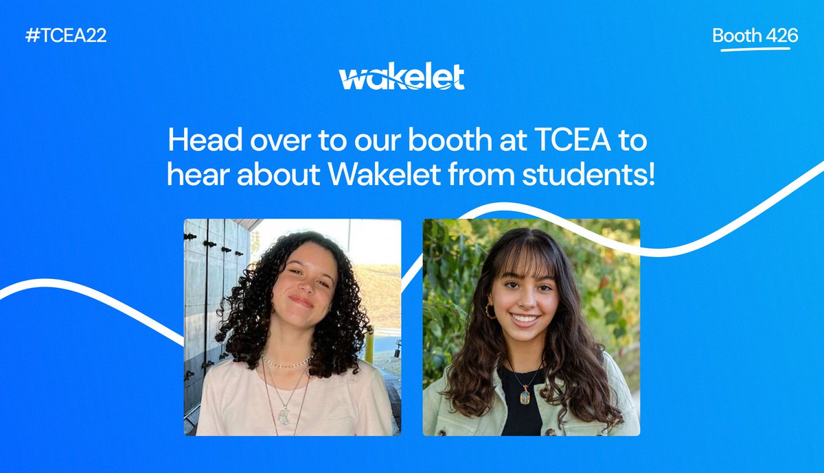 Hear from students at #TCEA! Wakelet Student Ambassadors Annora &amp; Avery will be at the Wakelet Booth on Thursday!🤗

Drop by and learn about the creative ways students can use Wakelet for portfolios, storytelling, and lots more!

Ride the #WakeletWave with us at Booth 426!🌊🏄‍♀️