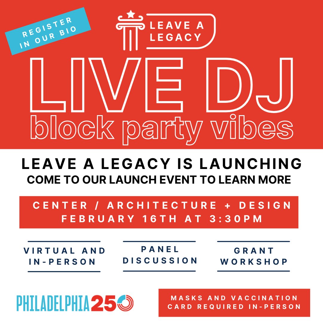 Philadelphia250's tweet photo. Our public call for community-sourced neighborhood projects for a stronger and more equitable Philadelphia drops February 16. Kick things off with us in-person or virtually for a lively discussion about recognizing our country's 250th.

Register here: https://t.co/S2GoxaChlb https://t.co/ncNJ1Yqdkr