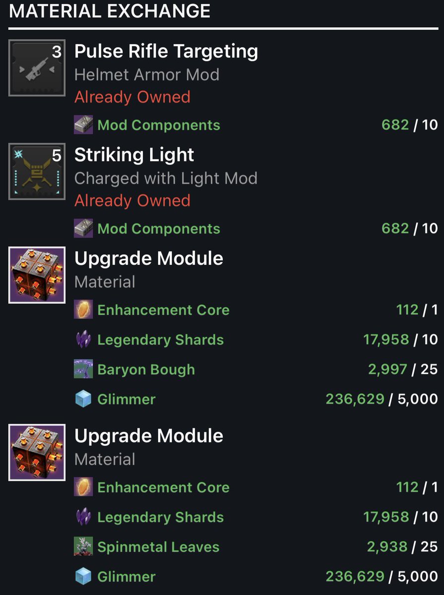 browerpower11's tweet photo. 2/9/22: Ada-1 Mod inventory &amp; upgrade module cost. #Destiny2 #DestinyTheGame #destiny2tips https://t.co/tSTcLWIXaU