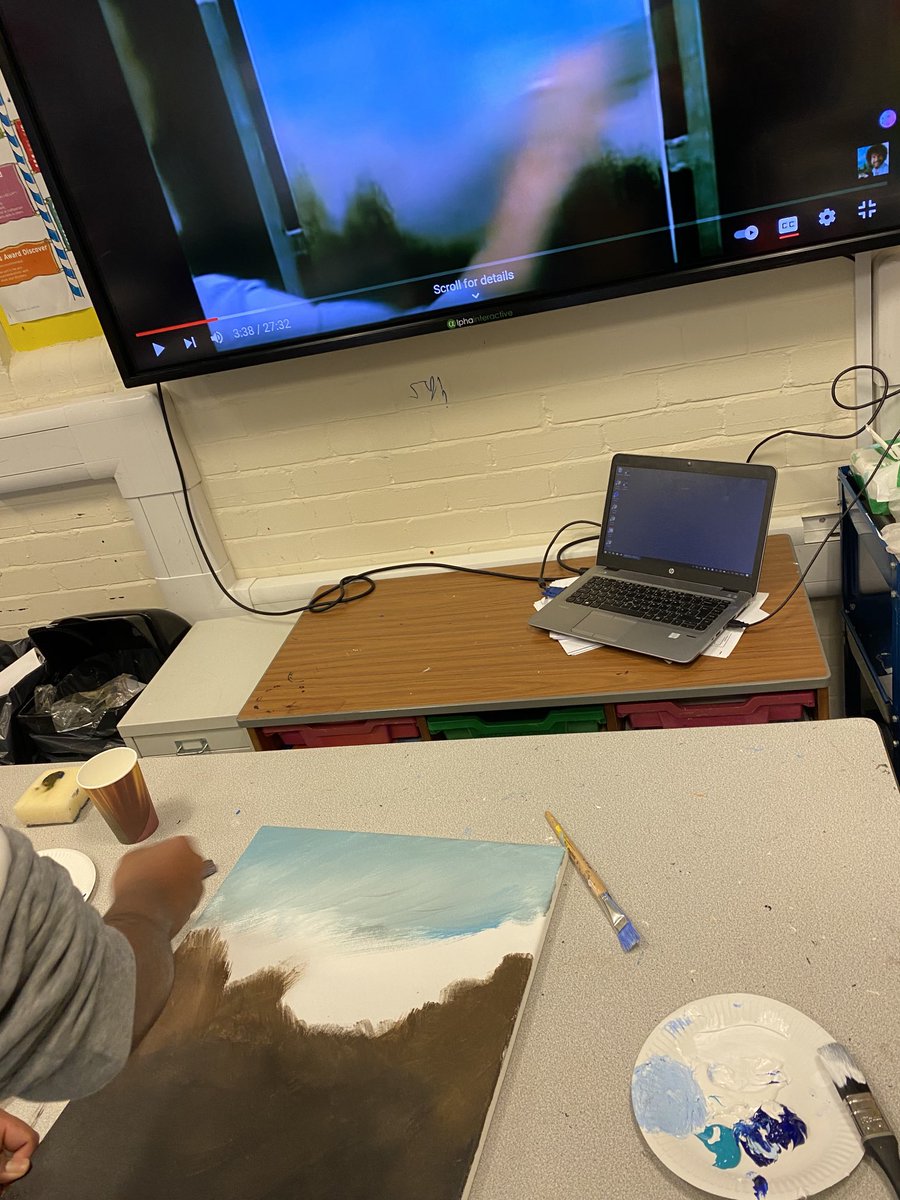 HuttieHattie's tweet photo. #resilientlearner ⁦@CranburyCollege⁩ KS3 student took control of his own learning today and put on a Bob Ross video. Guess I’m no longer needed in my own classroom, I blame ⁦@DavidArquette⁩ https://t.co/XcCMQ1HI5j