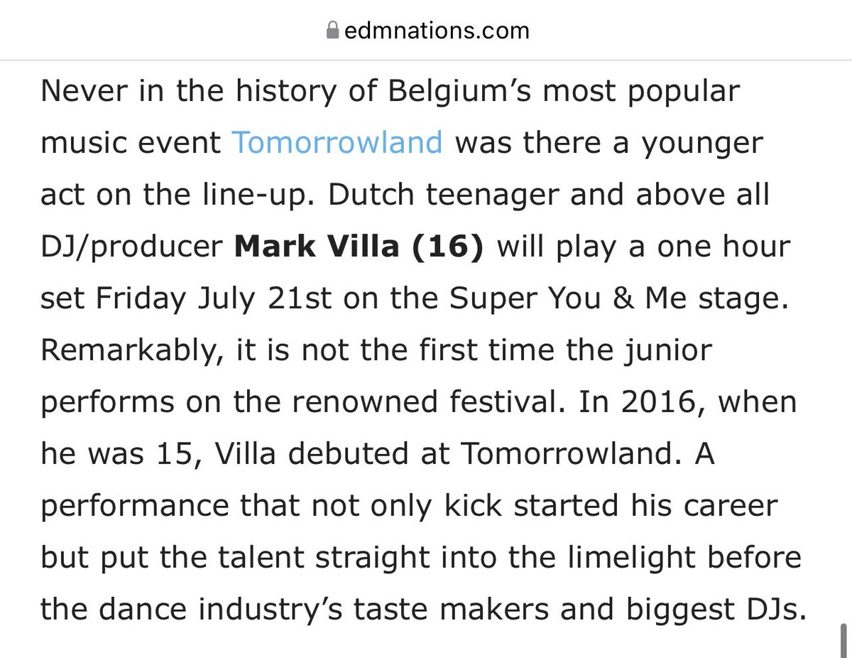 Neverrthough5's tweet photo. @MooreKismet_ @tomorrowland Actually Villa is the youngest performer who played Tomorrowland at age 15. https://t.co/yg7o8WFi0O
