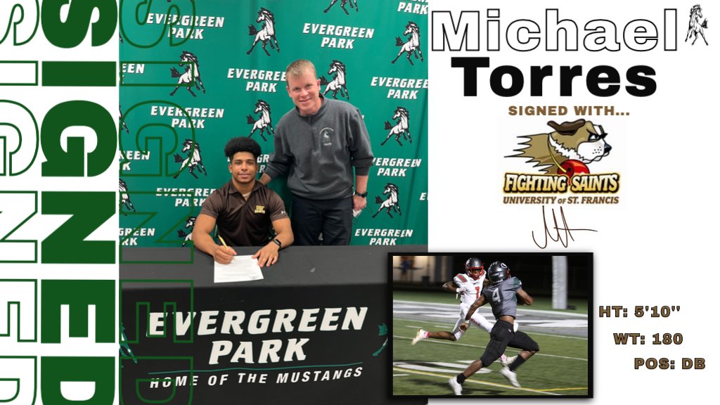 Congratulations to our own Michael Torres <a href="/MikeyTorres04/">Michael Torres</a>, he signed his letter of intent to the University of St. Francis. <a href="/USFSaintsFB/">Fighting Saints Football</a> <a href="/USFSaints/">USF Fighting Saints</a> Good luck to him and his future endeavors! #MustangPride