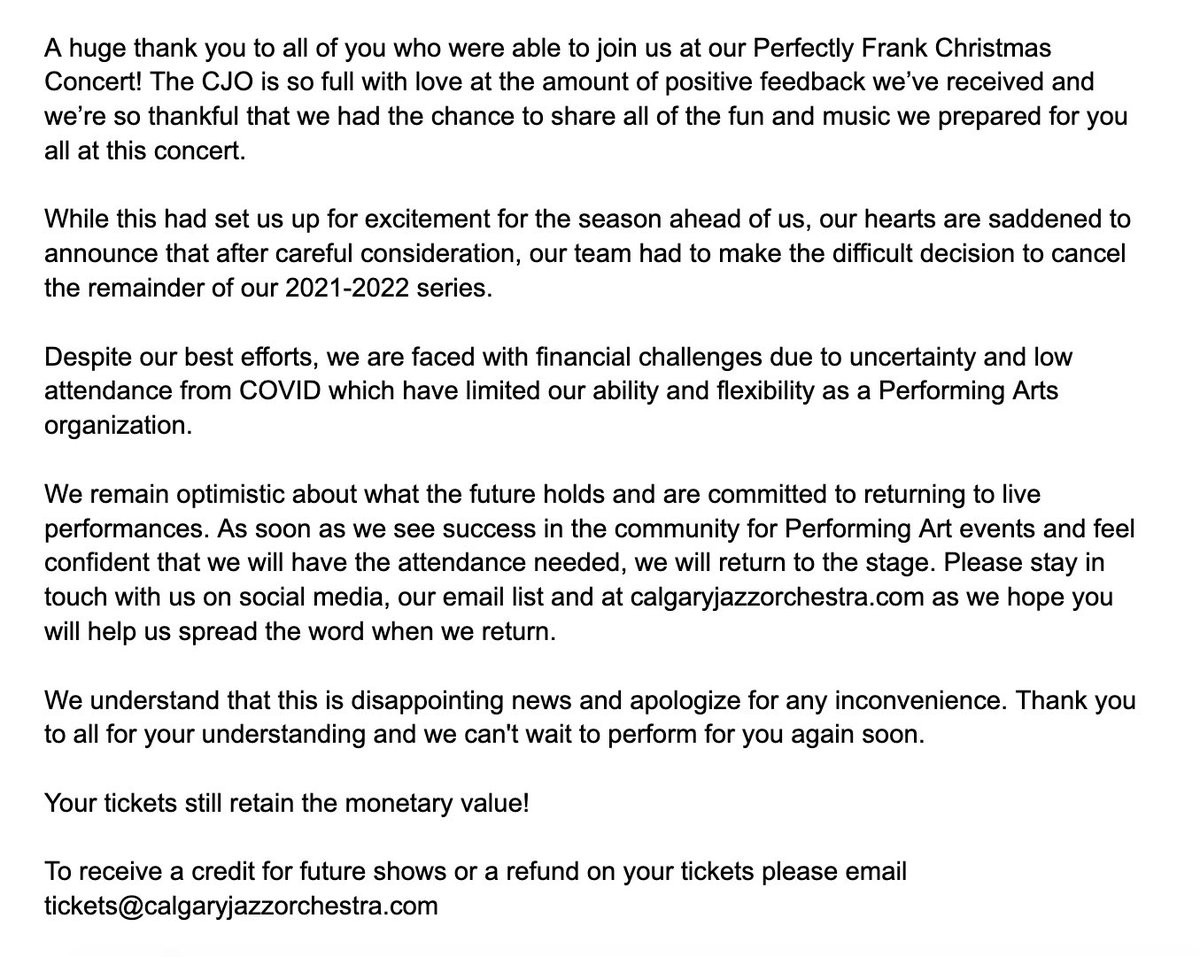 Important Concert Season Update