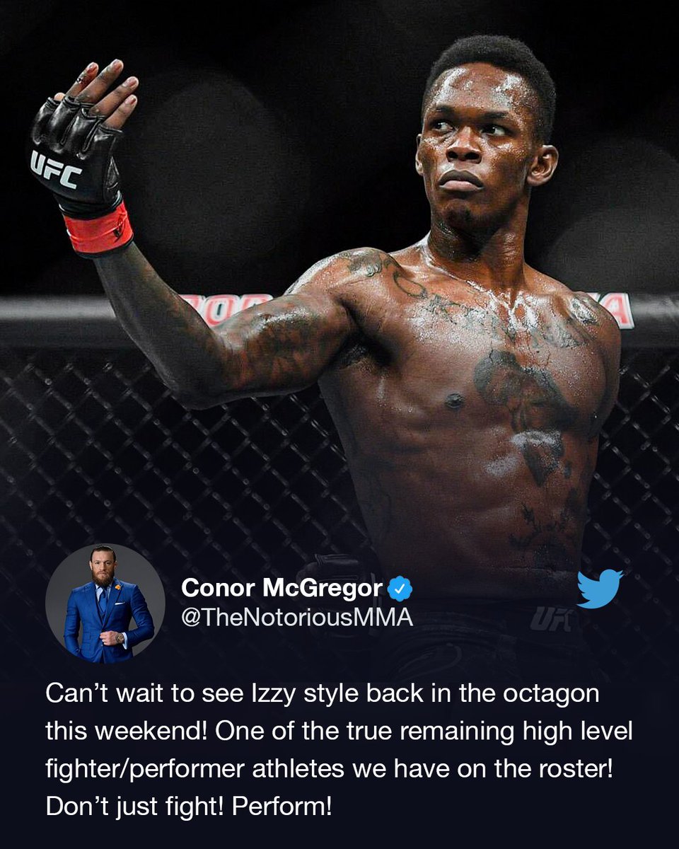 espnmma's tweet photo. McGregor had some serious praise for Adesanya ahead of his championship bout at #UFC271 🙌 

(via @TheNotoriousMMA) https://t.co/SglAjGM0yp