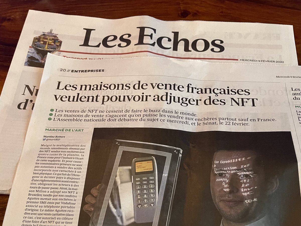 cecinestpasleo's tweet photo. Yes, we want to be allowed to make NFT auctions in France! Thanks to @martiRD for relating in @LesEchos what is currently at stake in France and what we are facing for being permitted to promote crypto art through auction sales...but Wagmi! #NFT #cryptoart https://t.co/9NN5GyemO4 https://t.co/woOuBX1CVH
