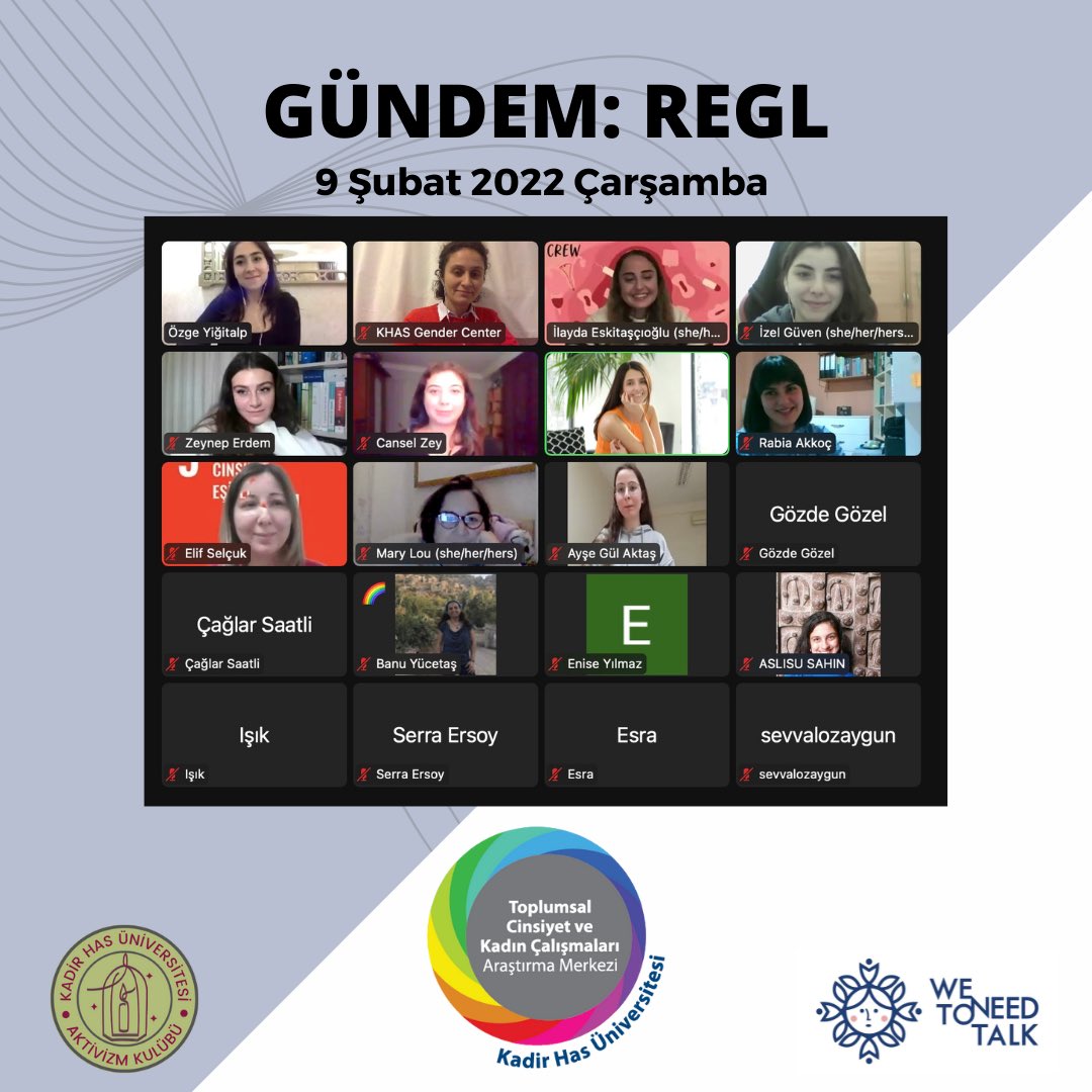 GenderKhas's tweet photo. Konuşmamız Gerek Derneği'nden İlayda Eskitaşçıoğlu ve Bahar Aldanmaz Fidan &amp; KHAS Aktivizm Kulübü'nden Özge Yiğitalp ve Zeynep Erdem ile #Regl gündemini konuşmak üzere bir araya geldik. Tüm katılımcılara ve konuşmacılara teşekkürlerimizi sunuyoruz 🎉 https://t.co/CJRVj7t120
