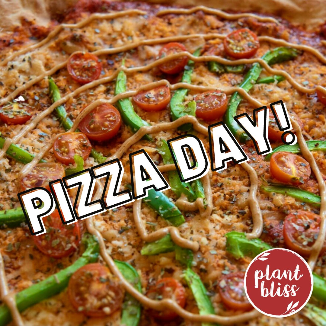 Happy National Pizza Day!🍕 Pizza day should be everyday! 😋 Drizzle our spreads over your favorite #vegan pizzas for #PlantBasedPerfection ! #plantblissfoods #nationalpizzaday