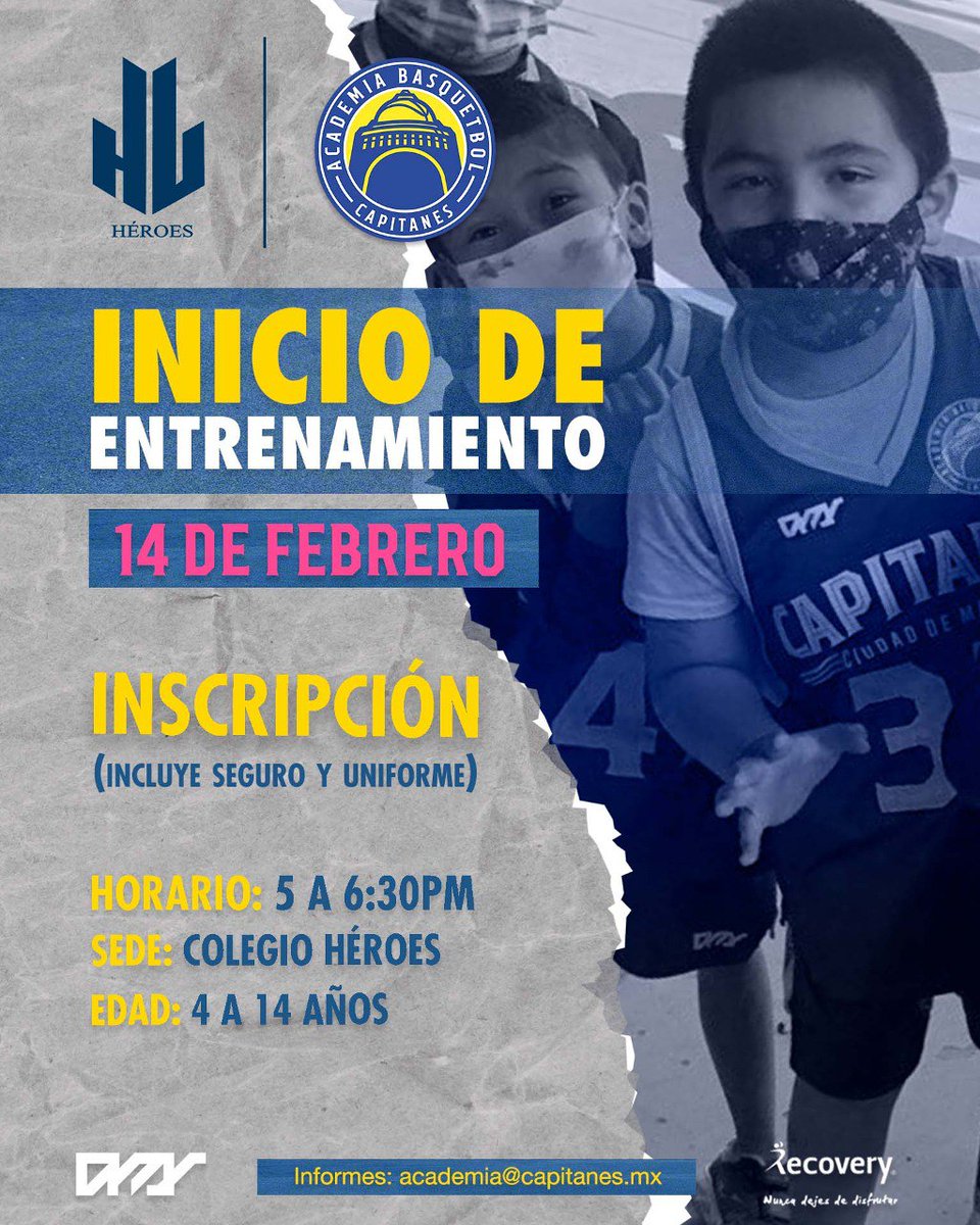 ¿YA APARTASTE TU LUGAR? 

🏀 La próxima semana iniciaremos entrenamientos en el <a href="/HeroesBilingue/">Colegio Héroes</a> y queremos verte ahí. 

📥 Información para inscripciones en el correo: academia@capitanes.mx

¡Te esperamos!