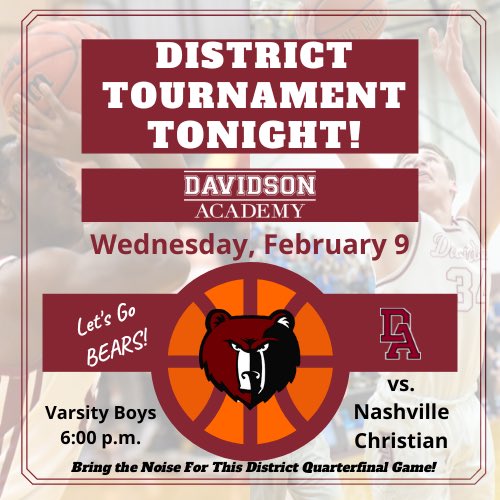 davidsonacademy's tweet photo. Big congrats to the girls team with the district W last night…Now it’s the boys’ turn. Will you be here to pack the gym tonight? Let’s Go Bears! @DABoysBB #theDAway #DAhoops #tournamenttime https://t.co/7ymUfuw8m6