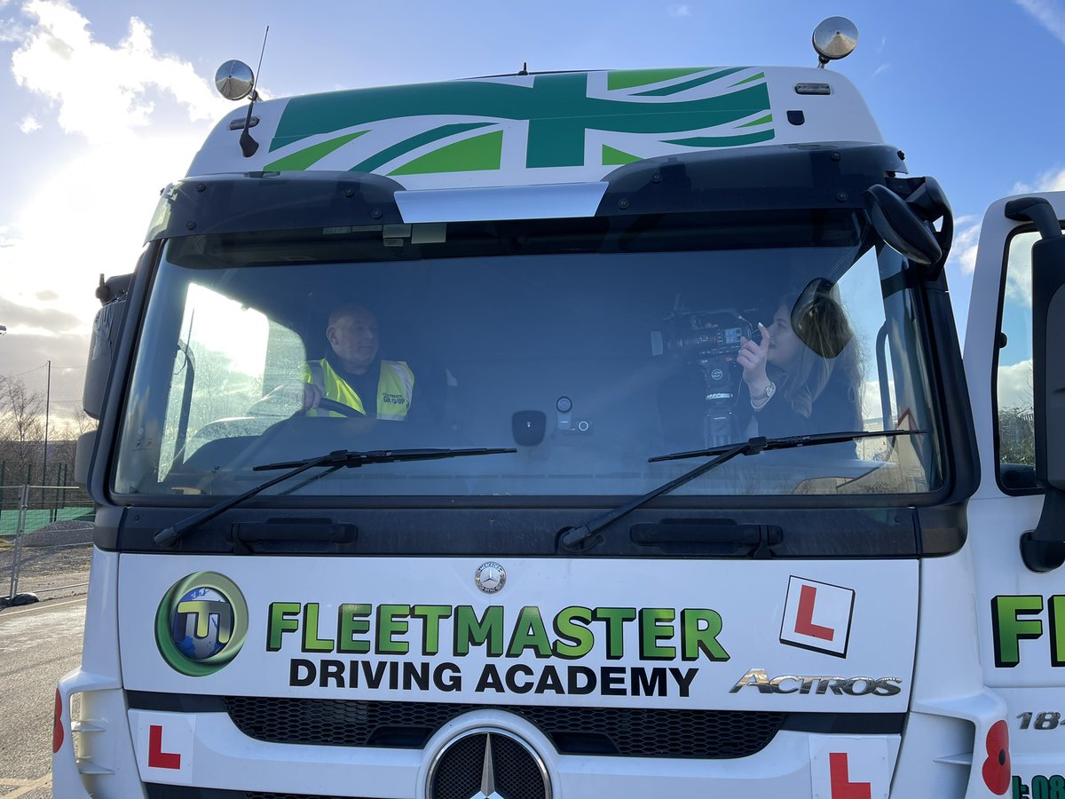 FleetmasterDA's tweet photo. So today we were joined by @annarileynews of @GBNEWS  at the driving academy to do a piece on driver shortages and to talk to a couple of recent passes on their experiences. Another guest appearance was local MP @mark4dewsbury (Mark Eastwood) to also discuss the issue. https://t.co/aWiV2C72kU