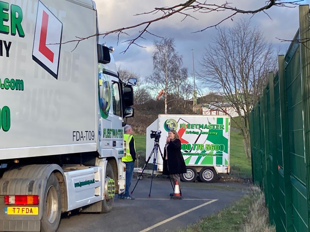 FleetmasterDA's tweet photo. So today we were joined by @annarileynews of @GBNEWS  at the driving academy to do a piece on driver shortages and to talk to a couple of recent passes on their experiences. Another guest appearance was local MP @mark4dewsbury (Mark Eastwood) to also discuss the issue. https://t.co/aWiV2C72kU