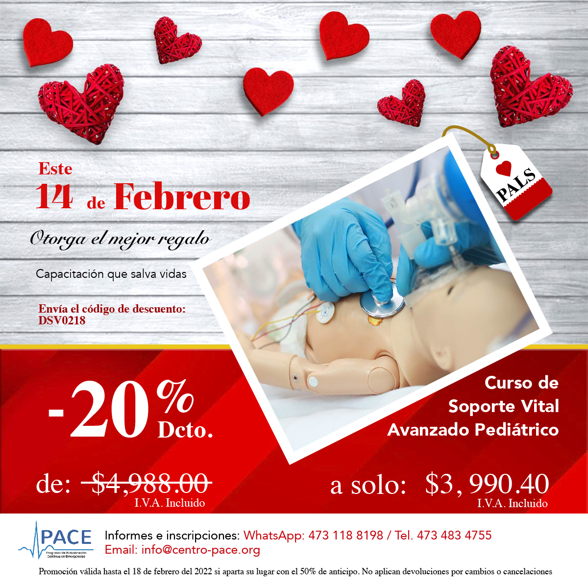 ❤️ Este 14 de Febrero regala algo especial
🎁 ¡Capacitación que salva vidas!
😃 𝗧𝗼𝗱𝗼𝘀 𝗻𝘂𝗲𝘀𝘁𝗿𝗼𝘀 𝗰𝘂𝗿𝘀𝗼𝘀 𝘁𝗶𝗲𝗻𝗲𝗻 𝘂𝗻 𝟮𝟬% 𝗱𝗲 𝗱𝗲𝘀𝗰𝘂𝗲𝗻𝘁𝗼
Aparta con el 50% de anticipo
🗓️ válido hasta el 18 de febrero 2022
---Pregunta por nuestras fechas---