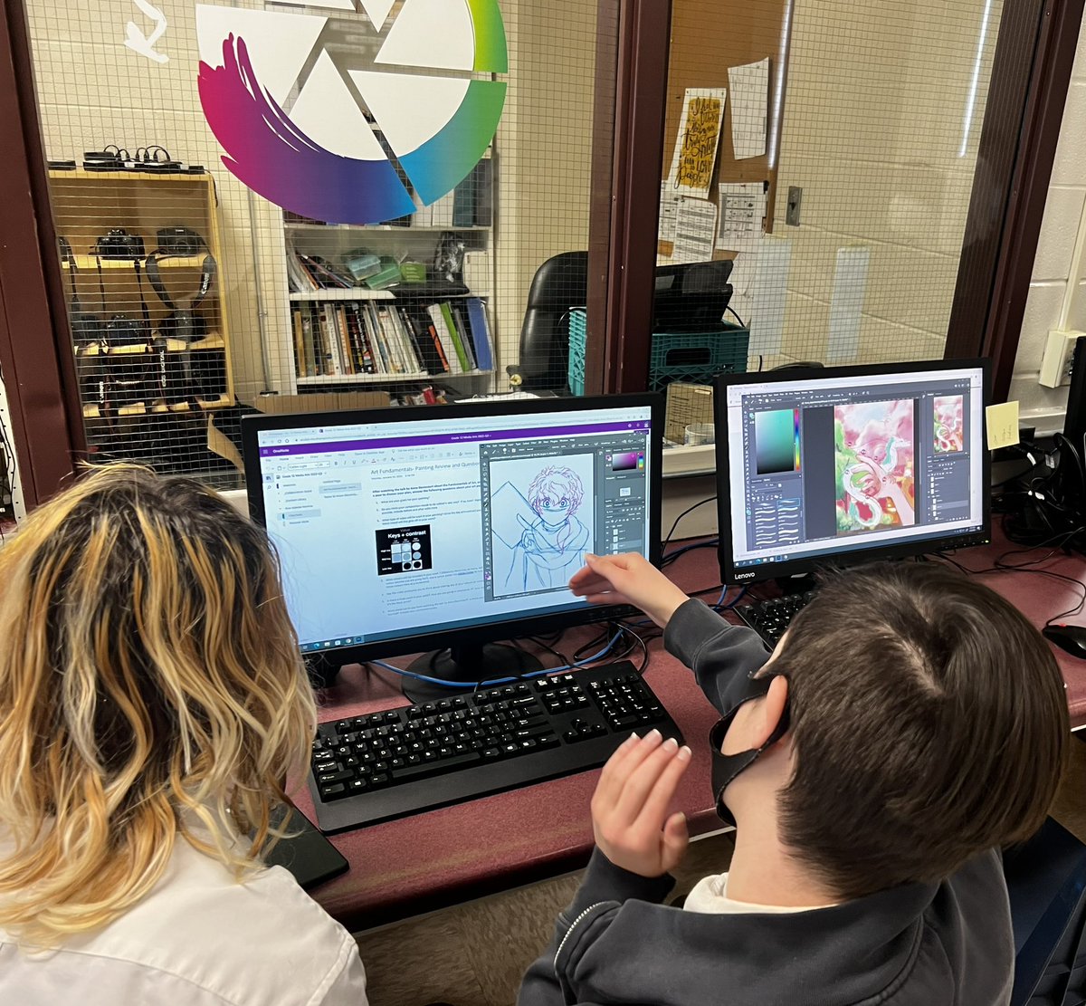 macphersonkat's tweet photo. Peer feedback and editing today in Gr. 12 Media Arts. These senior artists are brewing up some fabulous digital paintings! Can’t wait to share the final products! @RegiNotreDame https://t.co/h2fDkqWTs1