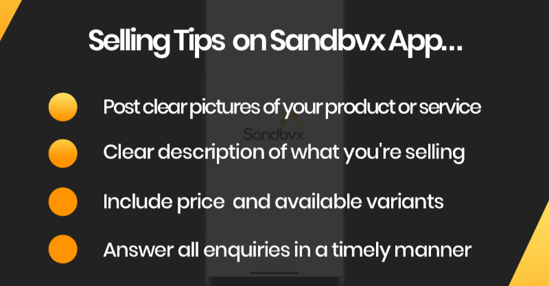 sandbvx's tweet photo. Is your profile ready for the Love season sales?
🟡 Download #sandbvx app.
🟡 Post your goods and services.
🟡 Include prices and variants.
🟡 Answer all enquiries in a timely manner.
🟡 Reach a wider audience.
