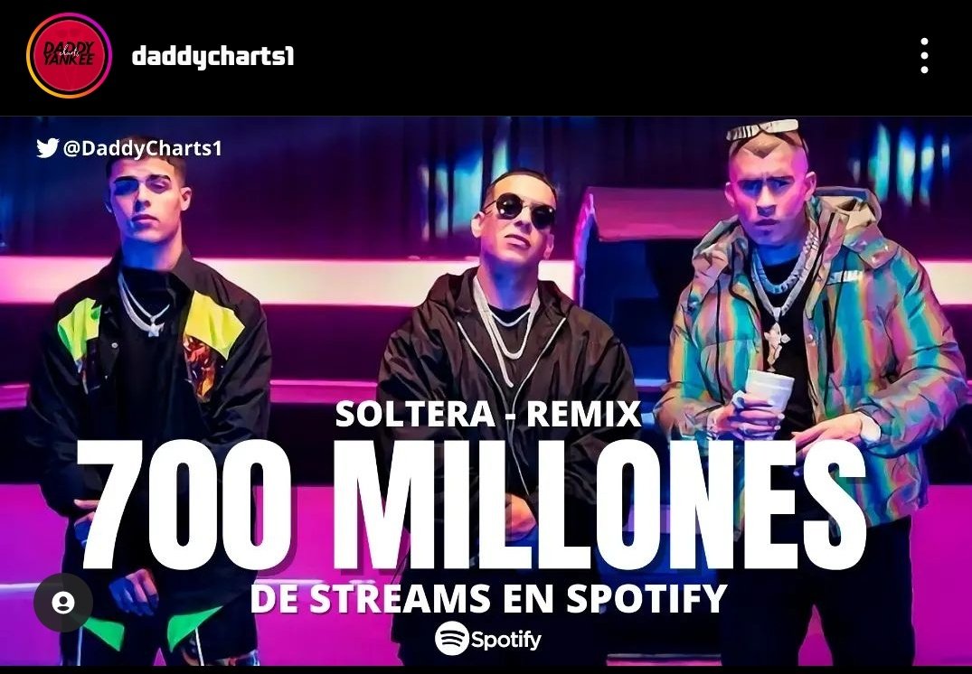 700 millones de streams en Spotify 
#SOLTERAREMIX <a href="/Spotify/">Spotify</a> <a href="/daddychart_/">Daddy Yankee Charts</a> 

.
.
#VíaInstagram
