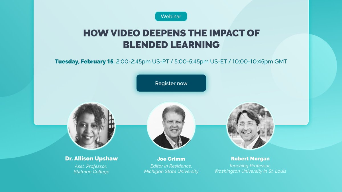 prezi's tweet photo. Join us for a webinar with educators @MzOpera2u, @jobspage, @MorganSetDesign, and @PRJTeske to discuss how video can be leveraged to deepen the impact of #blendedlearning. Register here: https://t.co/NmQbK129FL https://t.co/t3eDTlC4A5