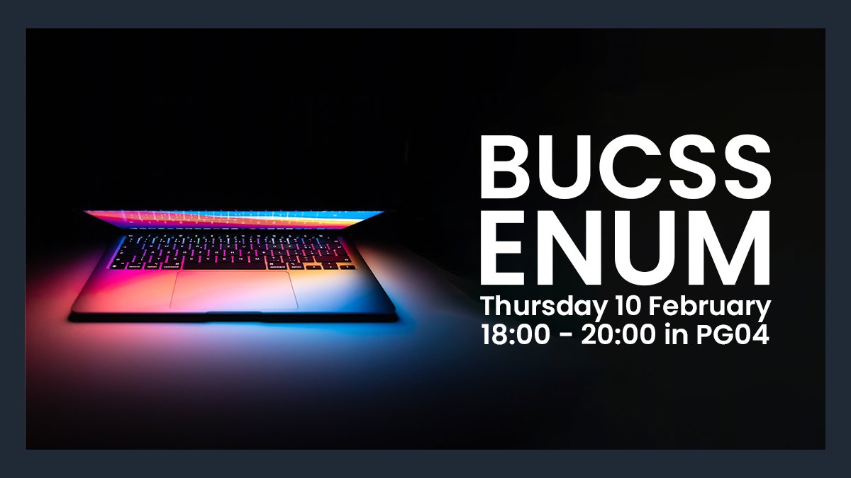 Come join us this week for enumeration! 

This Thursday 6pm-8pm in PG04!

Please remember to bring a face covering, unless exempt! 

bucss.net/discord