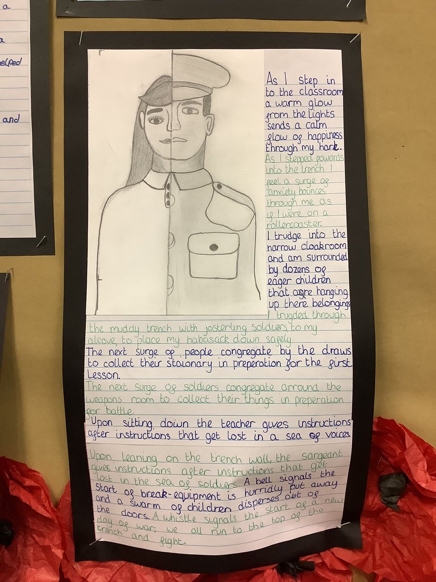 SouthfieldYear6's tweet photo. Some clever comparisons made between the life of a school child and a soldier at war in our writing this week #year6writing #ww1 https://t.co/qnMf92o4E6