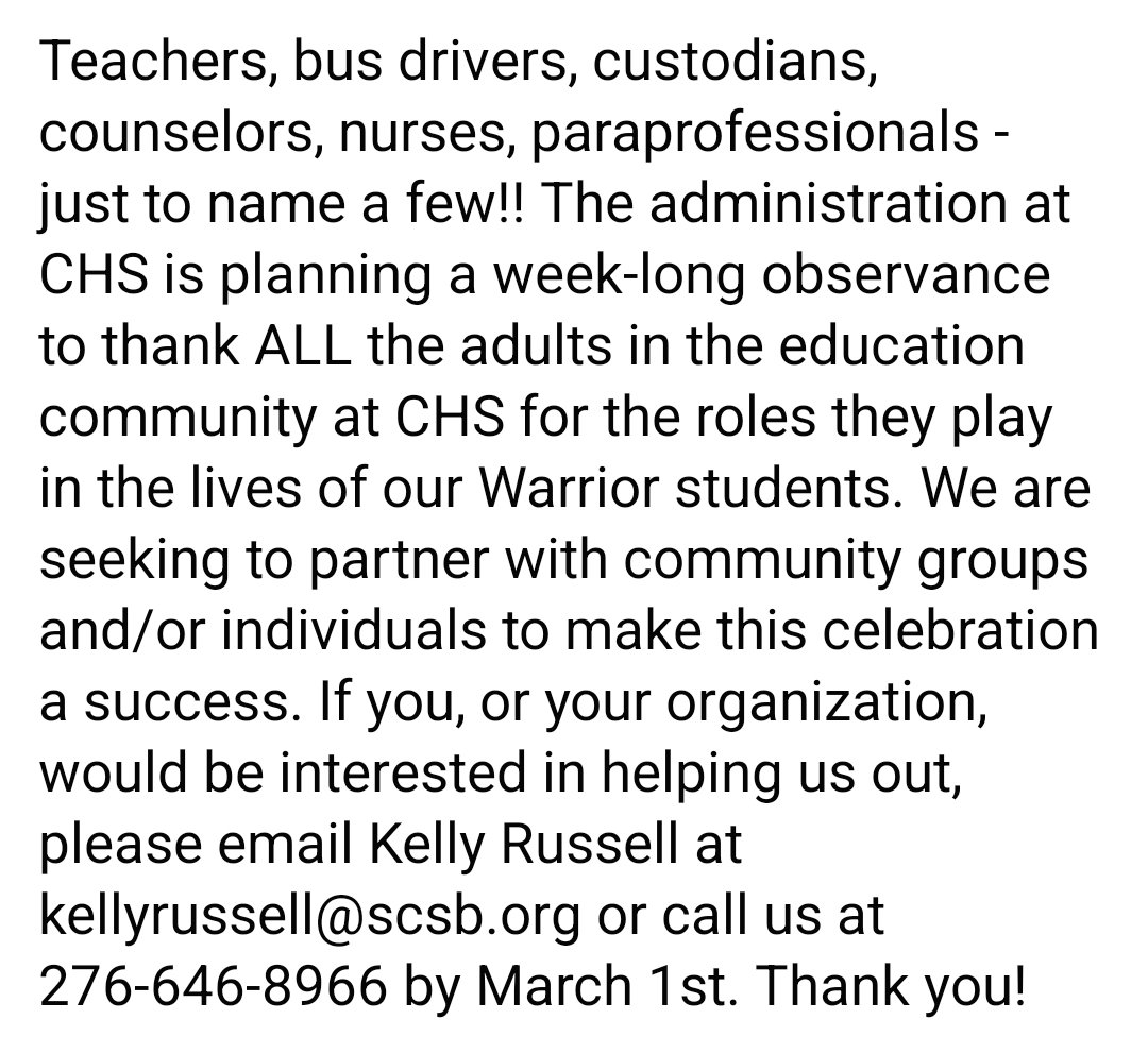 CHSWarriorNews's tweet photo. Community members - please read, please share, and please consider partnering with us! https://t.co/GNAUuyek9L