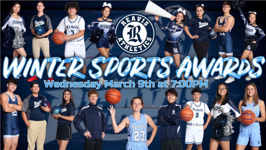 ReavisAthletics's tweet photo. Save The Date
Reavis Athletics will be hosting the 71st Annual Winter Sports Awards night on Wednesday March 9th at 7pm in the Grossman Auditorium. More details will be coming out closer to the event. Hope to see you there as we have plenty to celebrate this winter! #LetsGoRams https://t.co/u27W6OxJn2
