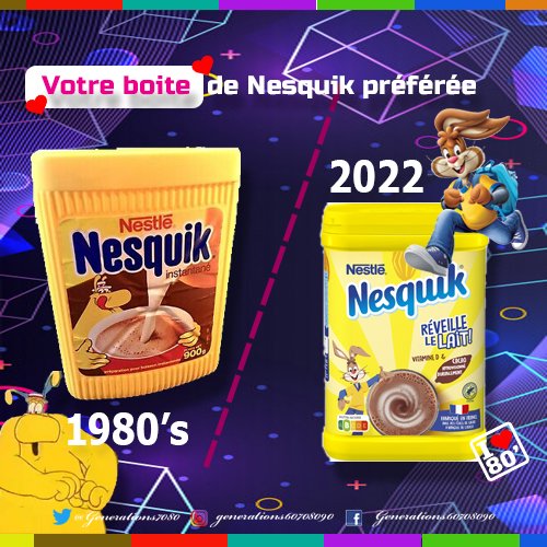 Generations7080's tweet photo. Groquik l'ancienne masquotte de Nesquik, créé en 1978, il a été remplacé en 1990 par Quicky ! et c'était bien dommage, j'aimais bien Groquik 😃.
#Nesquik #Groquik #Quicky #petitdejeuner #70s #Annees70 #80s #Annees80 #ChocolatEnPoudre #souvenirsdenfance #Nostalgie #TeSouviensTu https://t.co/fu5h5xozeY