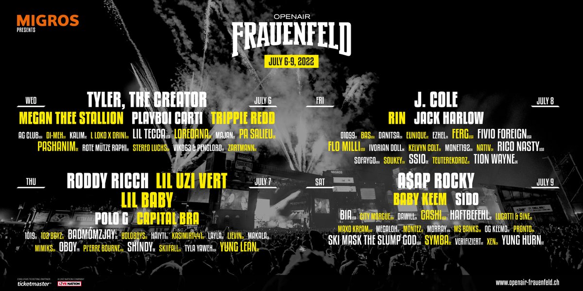 TicketmasterDE's tweet photo. Im Juli ist das @OpenairFF endlich zurück und holt u.a.. Tyler, The Creator, Megan Thee Stallion, J.Cole, Roddy Ricch, Jack Harlow, Sido, Lil Uzi Vert, Polo G, ASAP Rocky, Lil Baby gleich in die Nähe der deutschen Grenze 🔥

#OAF22 Tickets gibt's hier: https://t.co/q0VTkoXgIb https://t.co/Eme8vFLvf1