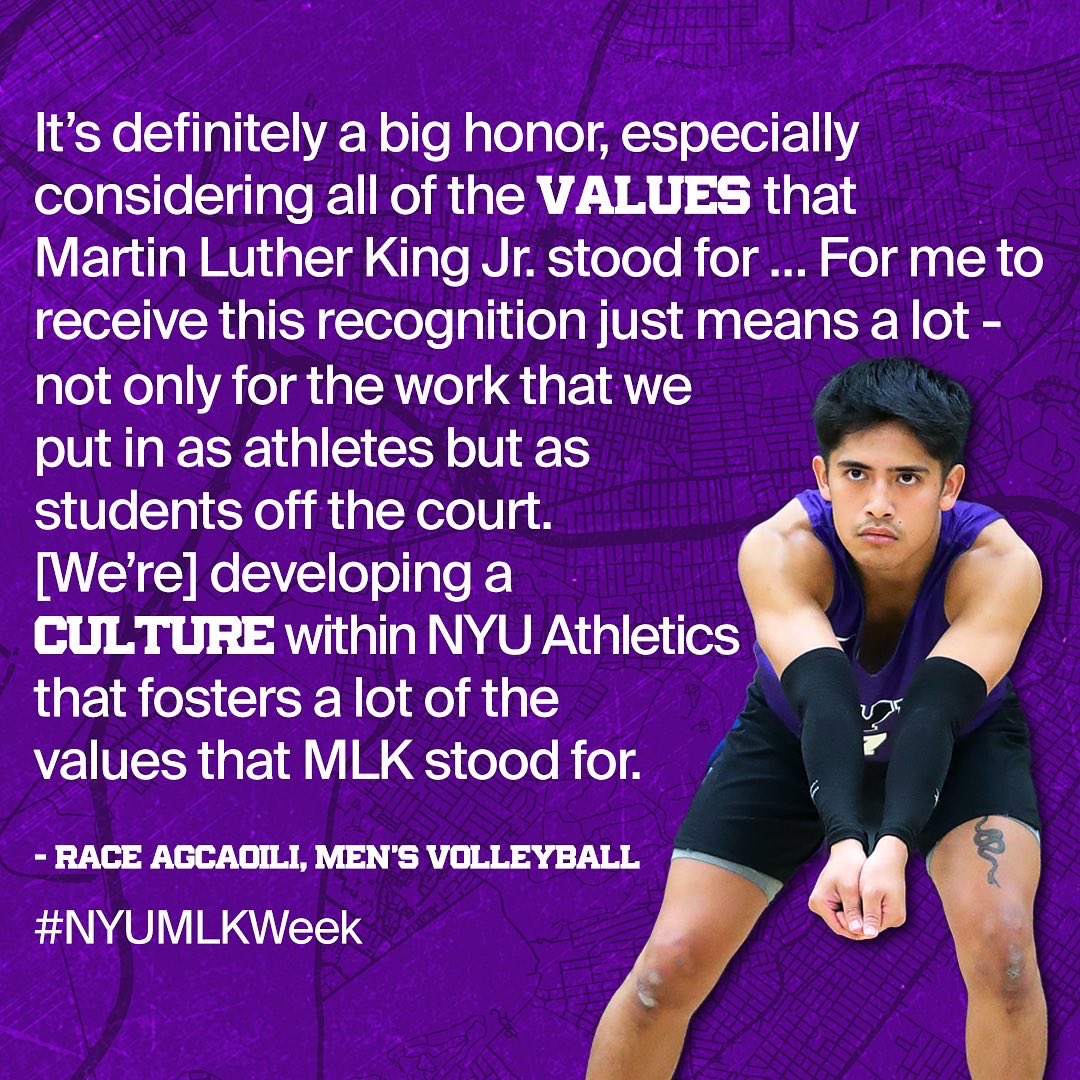 NYUAthletics's tweet photo. Race’s involvement in PUEO and Jenny’s co-founding of the LGBTQ+ student-athlete union only scratch the surface of their civic engagement. Here’s what winning the award means to them:
#NYUMLKWeek https://t.co/54UJmrQmHC